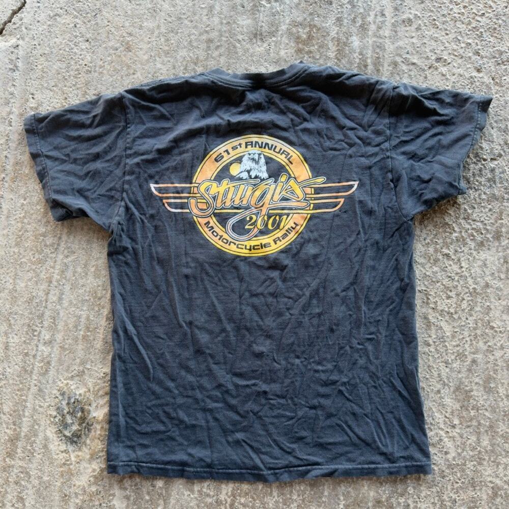 VINTAGE Y2K STURGIS POCKET T-SHIRT FADED BLACK MOTORCYCLE EAGLE MENS MEDIUM